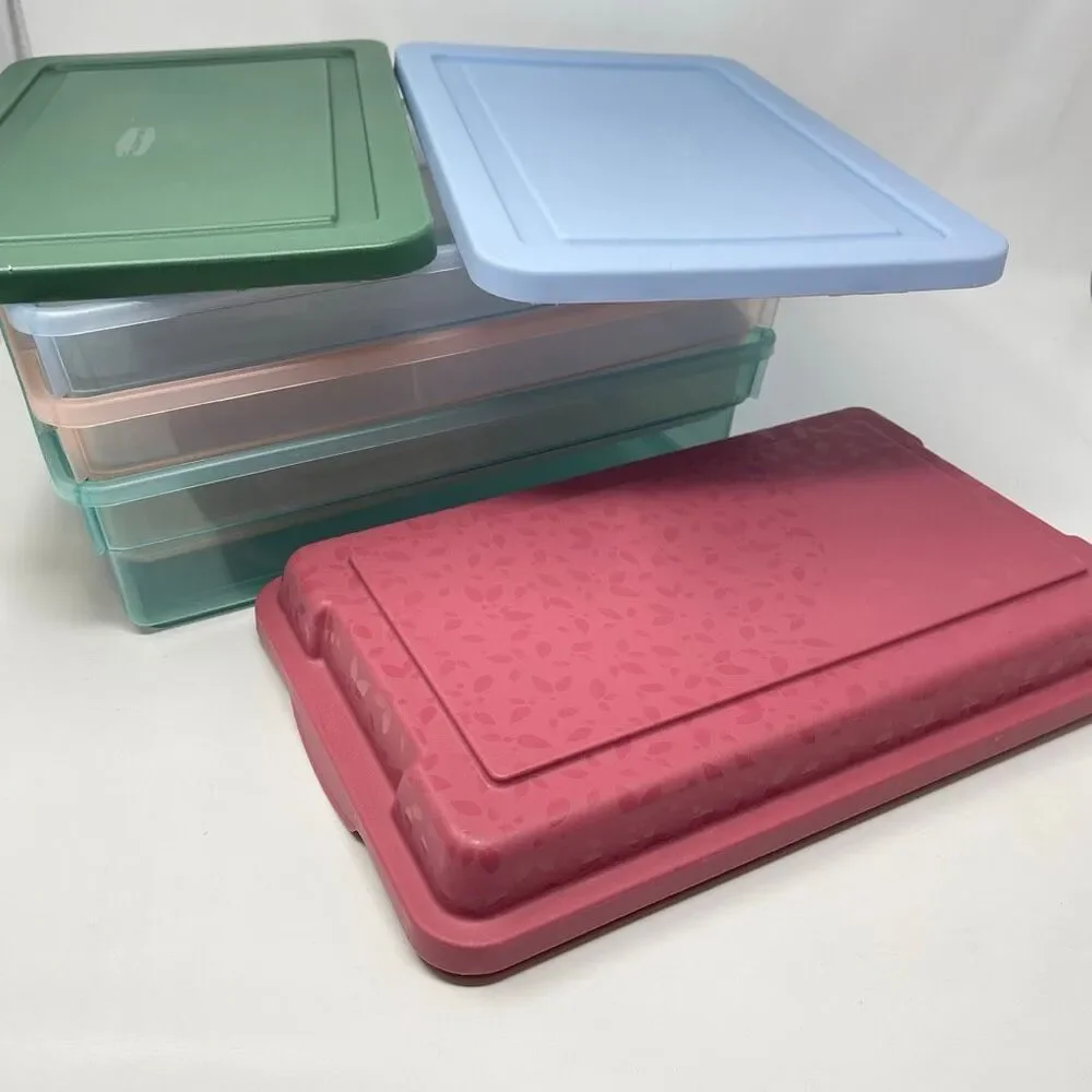 Rubbermaid Lot of 3 Vintage Green Pink Blue Shoe Box Storage Container 0286